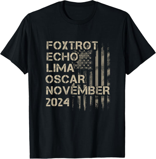 Trump 2024 Gifts by PIXELCYNIC - Black -Adults Military Modern - Small - Short Sleeve - Letter Print - Foxhound Theme T-Shirt - T-Shirt | Black