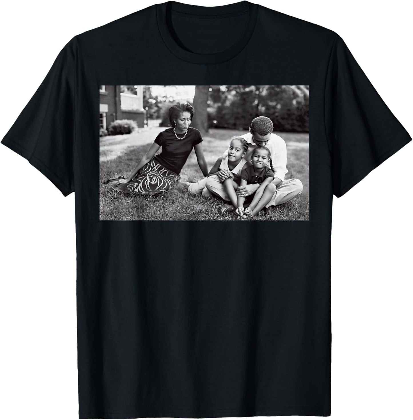 Barack Obama Young with Kids and Michelle T-Shirt - T-Shirt | Black