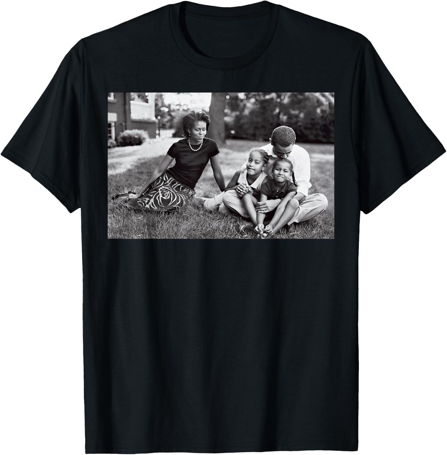 Barack Obama Young with Kids and Michelle T-Shirt - T-Shirt | Black