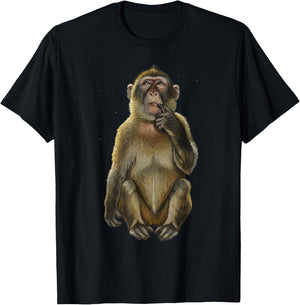 Funny Thinking Monkey Memes Brainrot T-Shirt - T-Shirt | Black