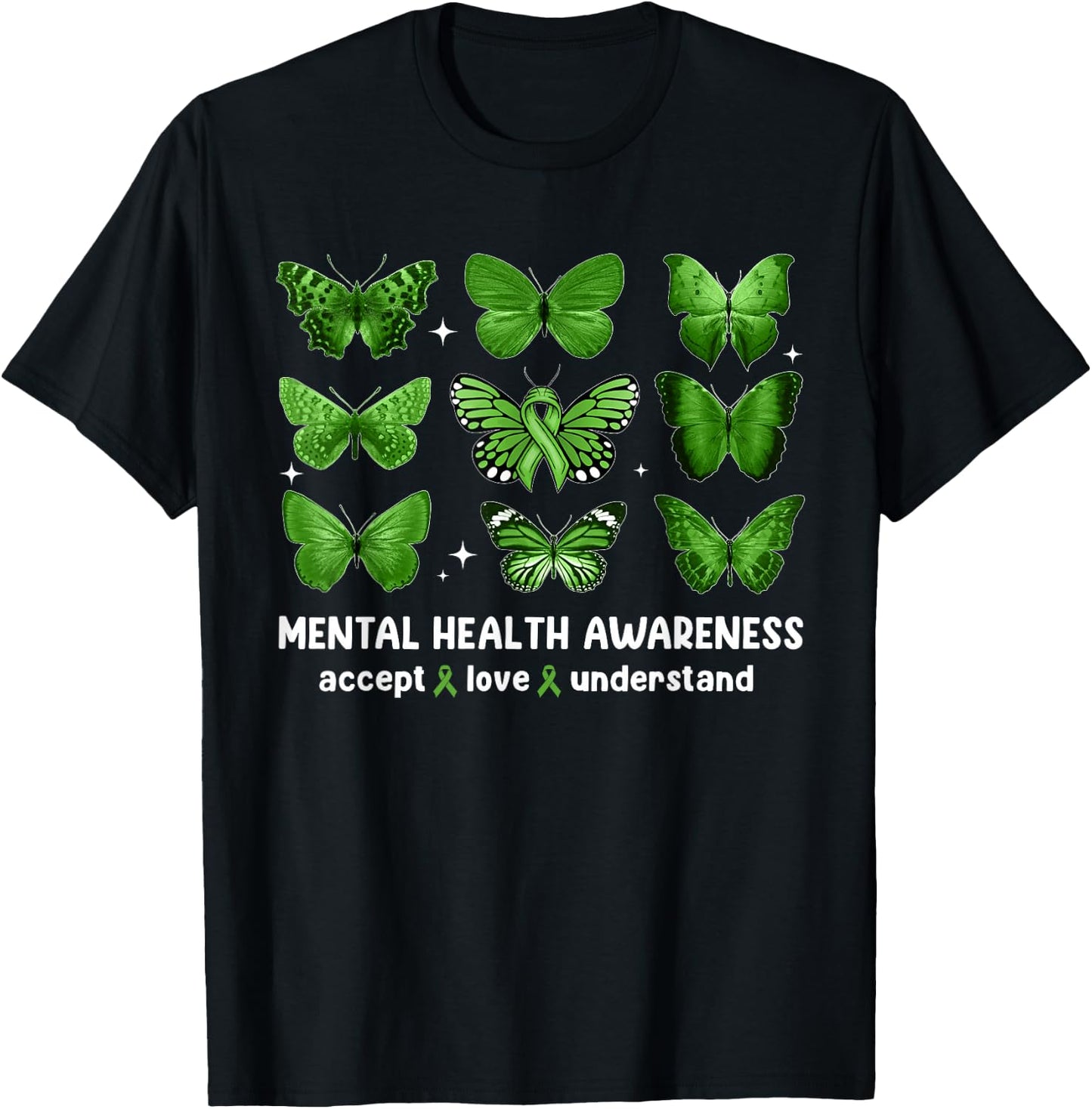 Butterfly Mental Health Awareness Accept Love Understand Kid T-Shirt - T-Shirt | Black