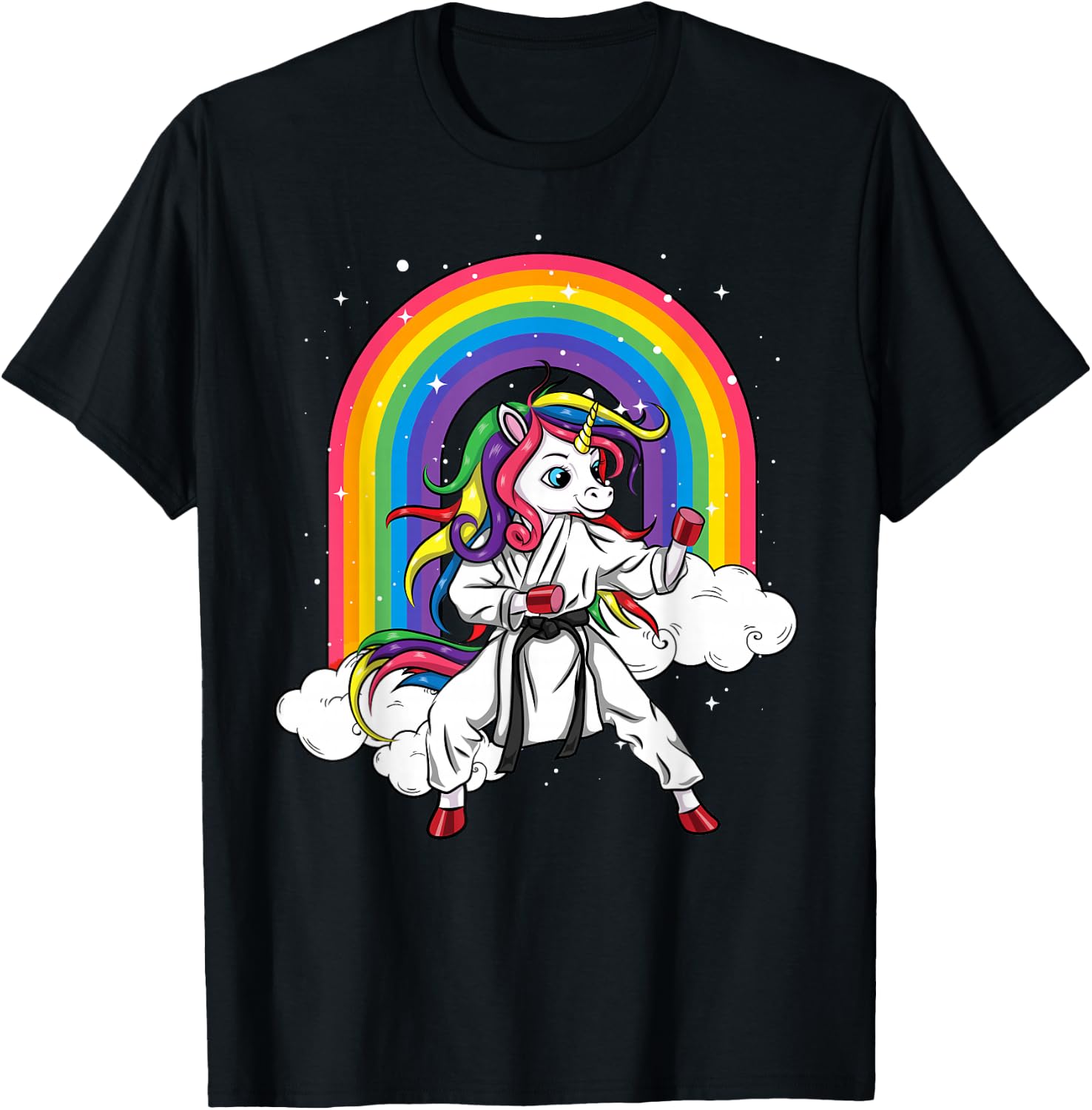 Rainbow Unicorn Karate Taekwondo MMA Judo Kids Girl T-Shirt - T-Shirt | Black
