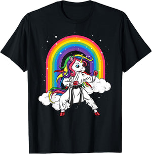 Rainbow Unicorn Karate Taekwondo MMA Judo Kids Girl T-Shirt - T-Shirt | Black