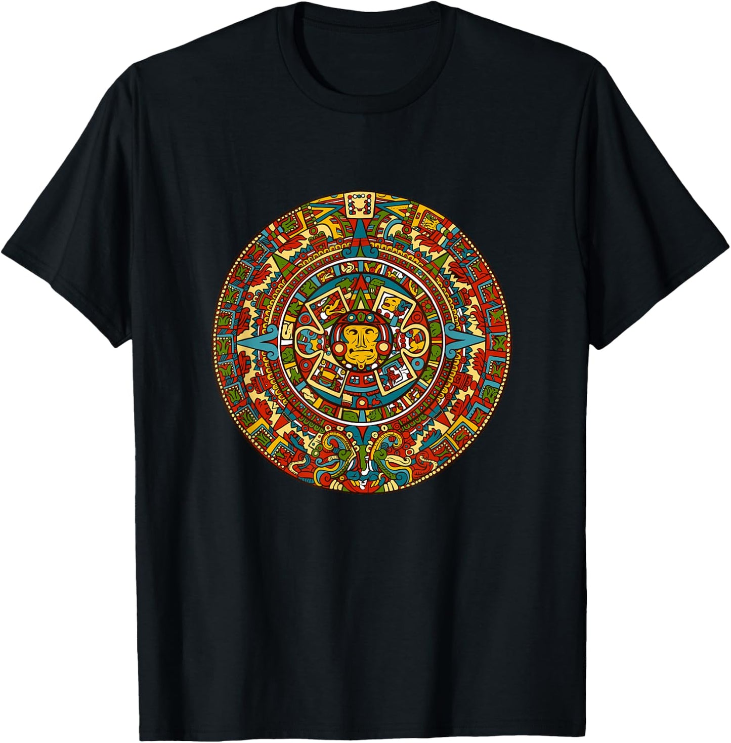 Aztec , Mexico Calendar Pattern Style Sun Design T-Shirt - T-Shirt | Black