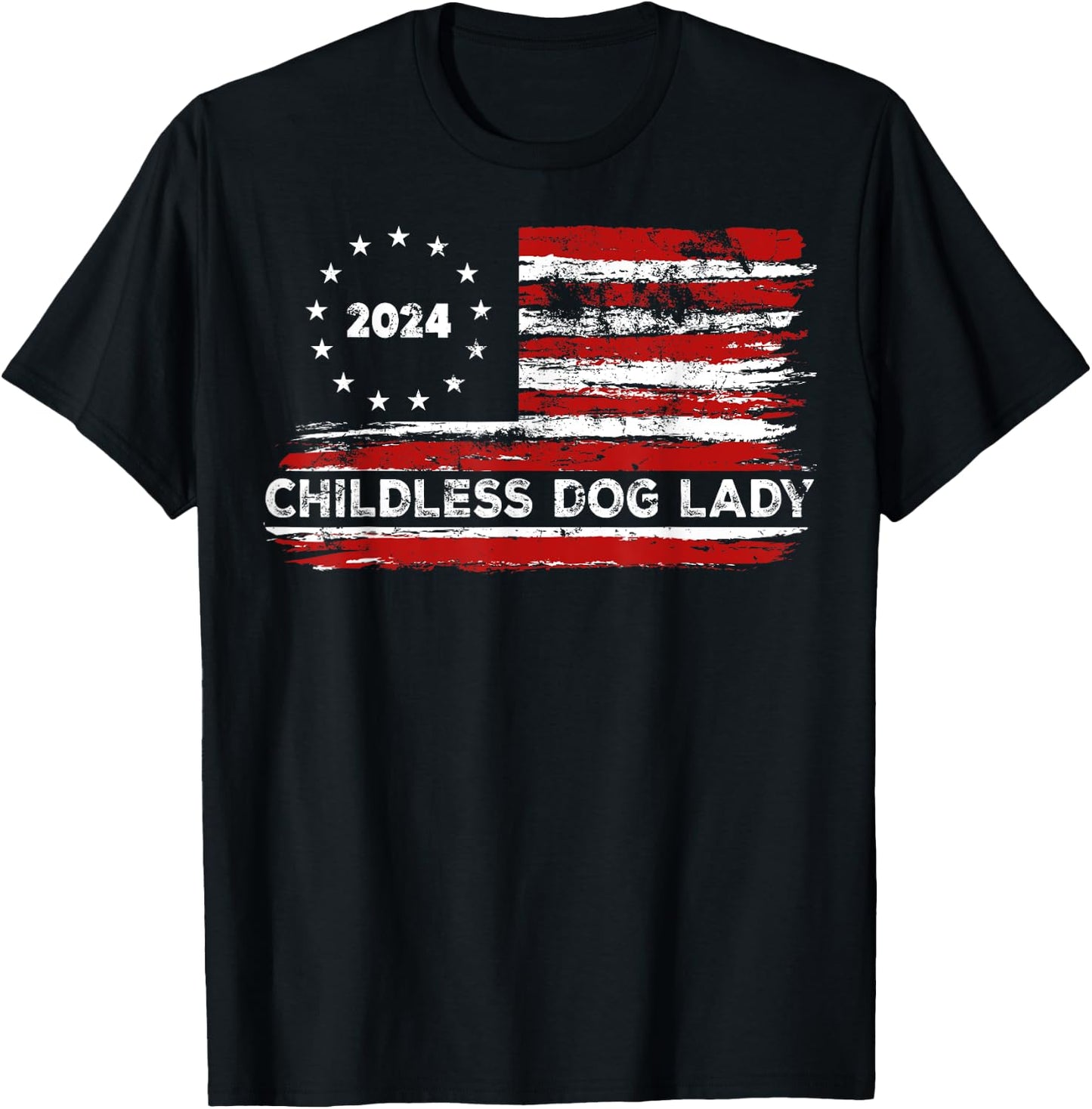 Childless Dog Lady US flag Vintage 2024 T-Shirt - T-Shirt | Black