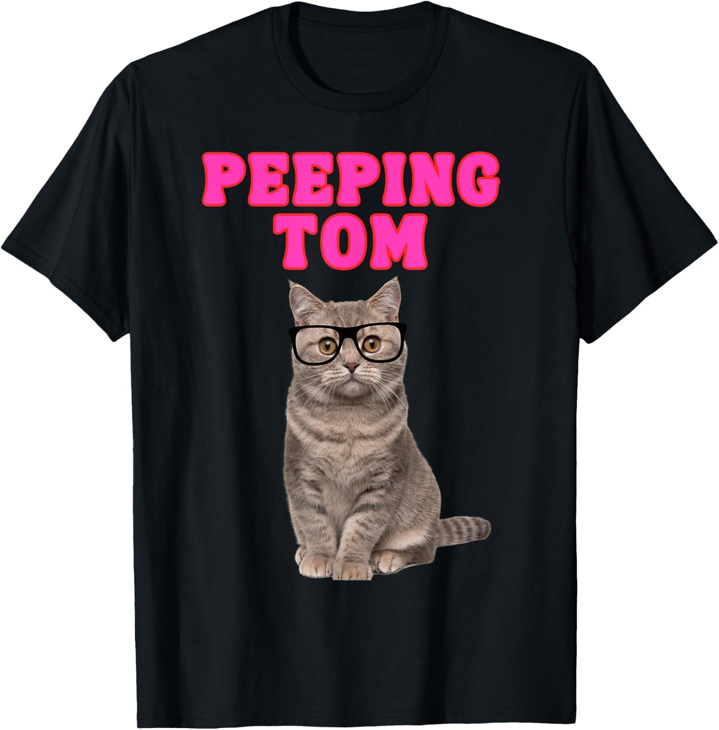 Peeping Tom Cat with Spectacles T-Shirt - T-Shirt | Black