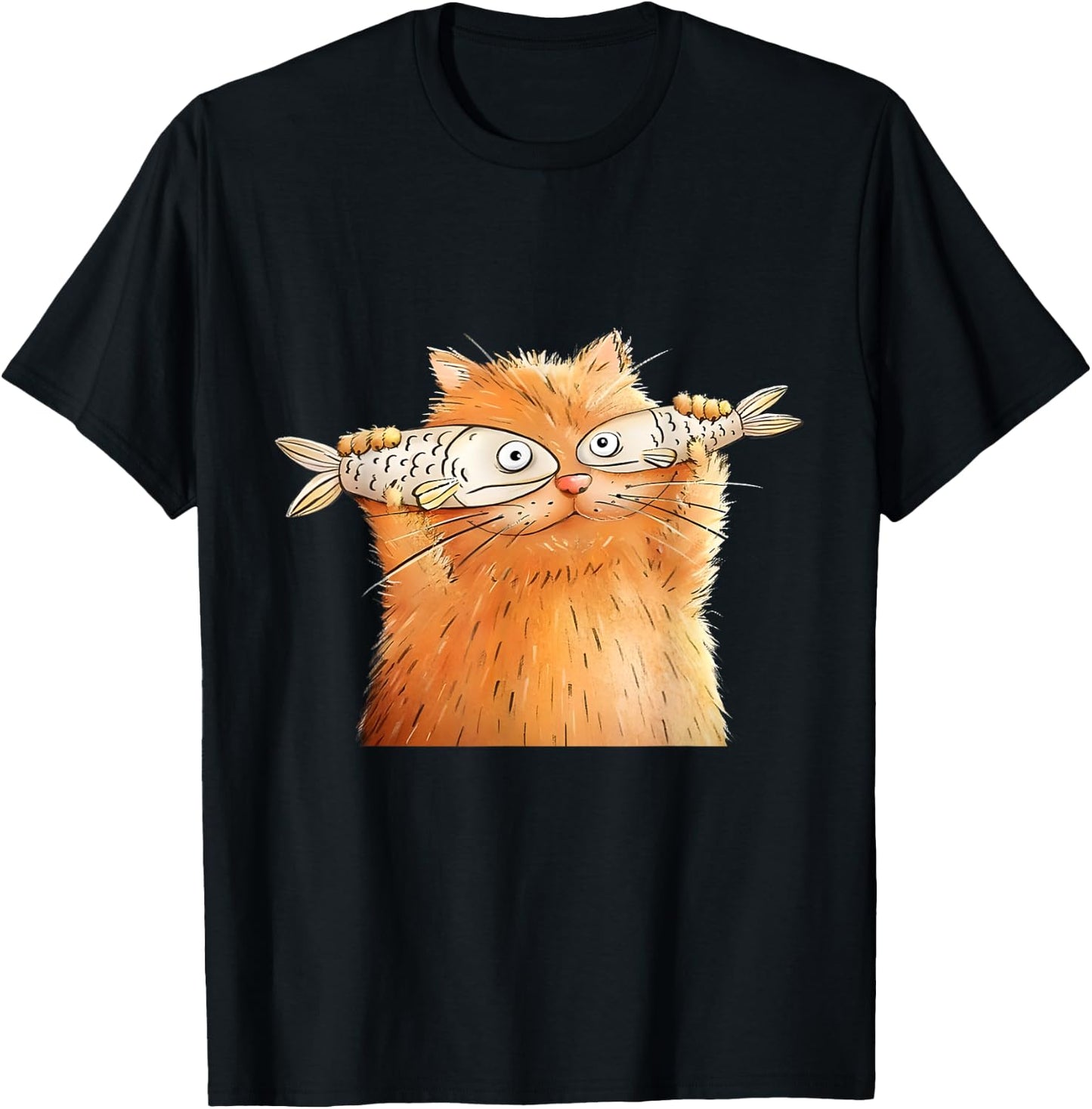 Retro Cute Cat Fish Art Eyes Fish Kitten Catfish Meow Funny Women Girls Kids T-Shirt - T-Shirt | Black
