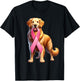 Breast Cancer Awareness Golden Retriever Pink Ribbon Dog T-Shirt - T-Shirt | Black