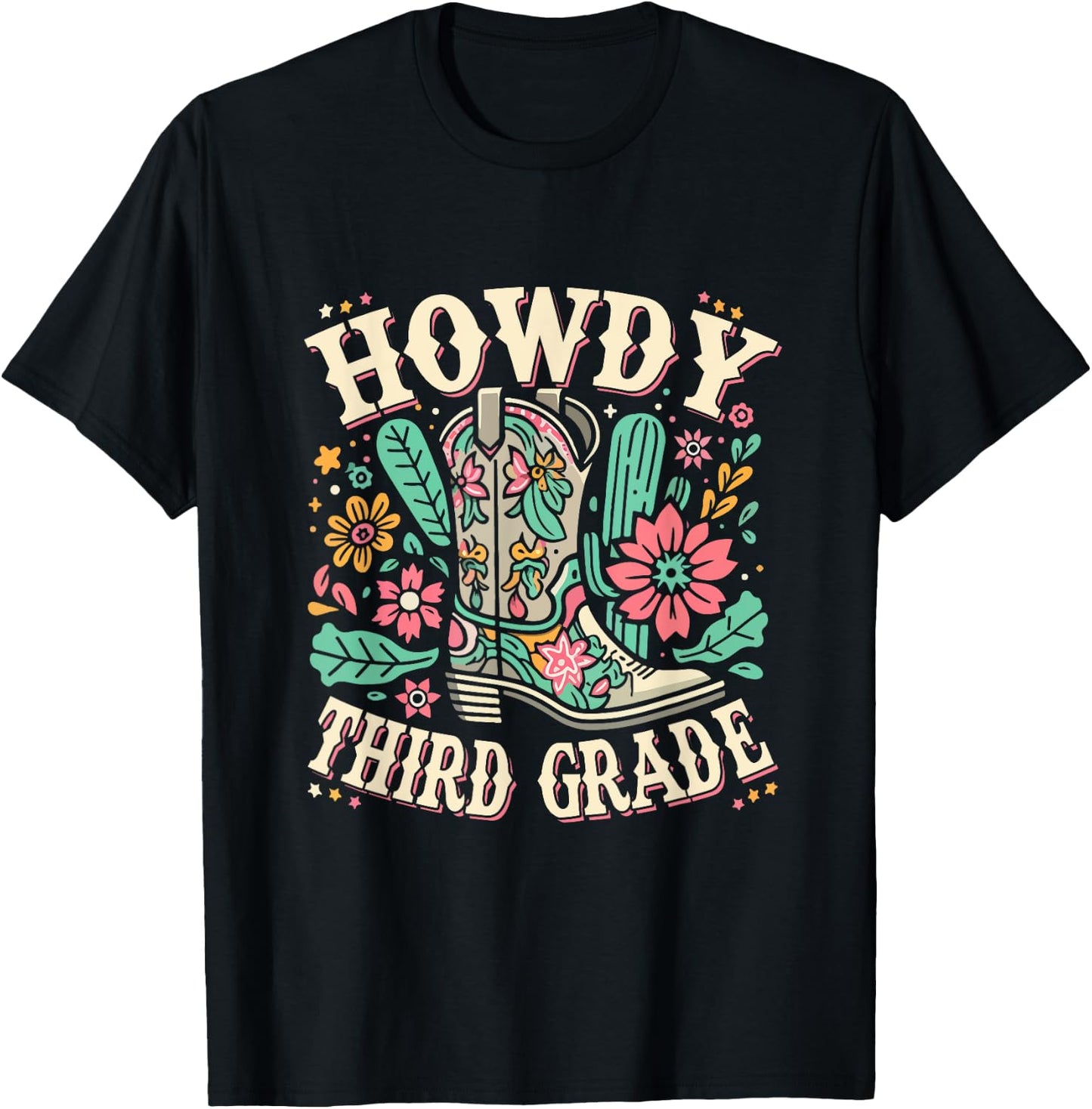 Western Howdy Third Grade Back To School 3rd Grade Teacher T-Shirt - T-Shirt | Black