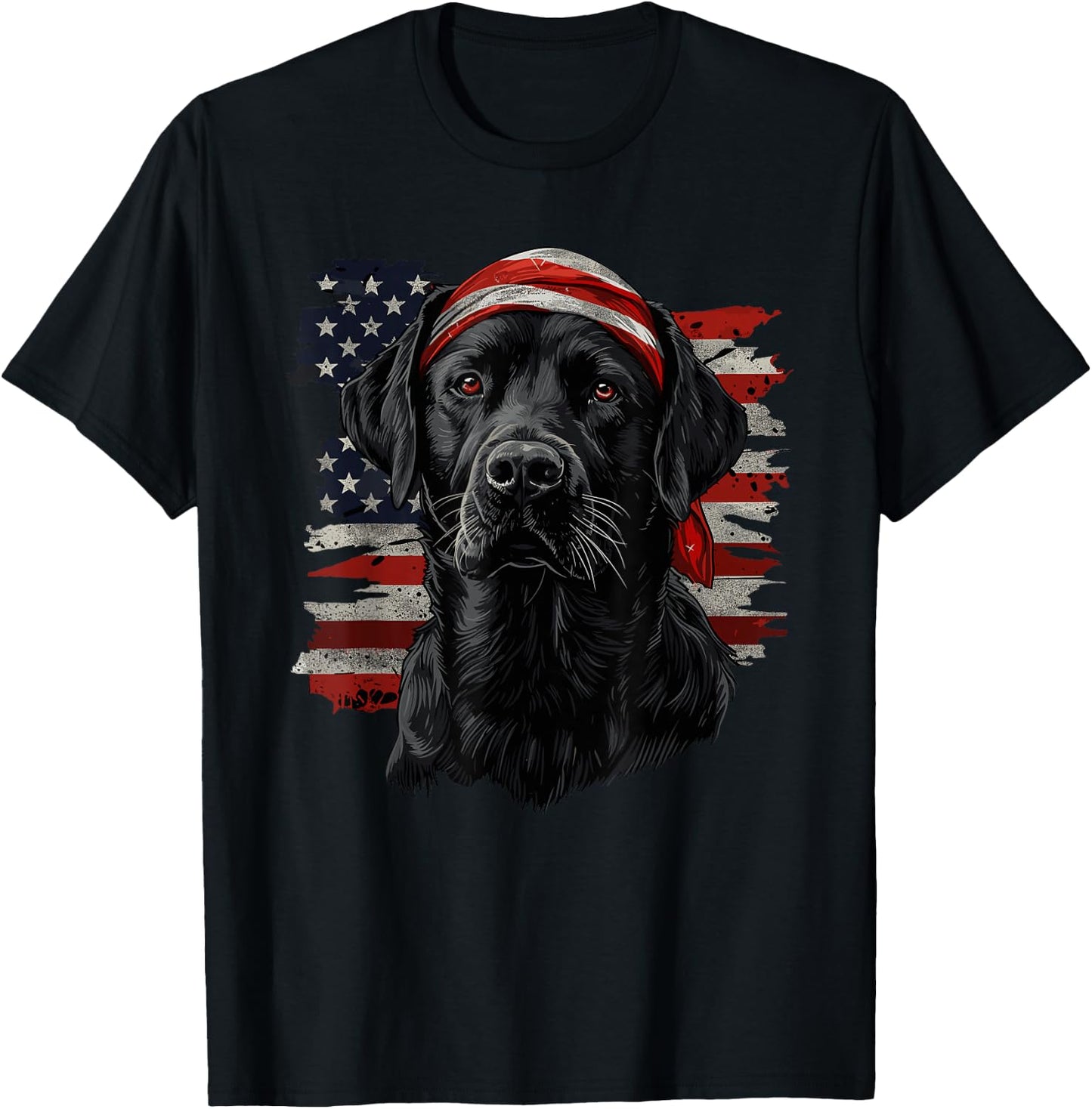 Black Labrador Patriotic Lab 4th Of July USA American Flag T-Shirt - T-Shirt | Black