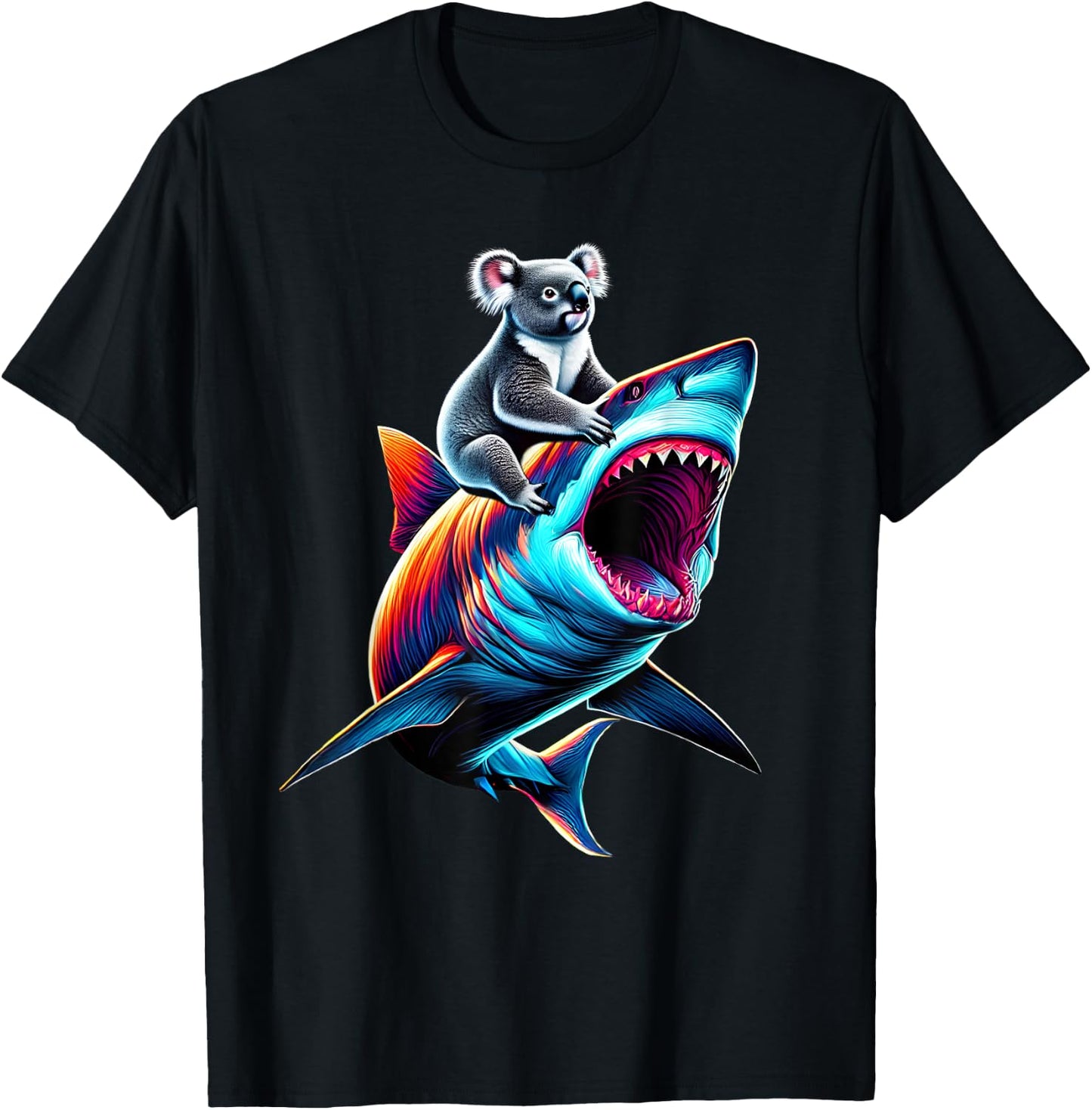 Funny Koala Riding Shark Koala Lover T-Shirt - T-Shirt | Black