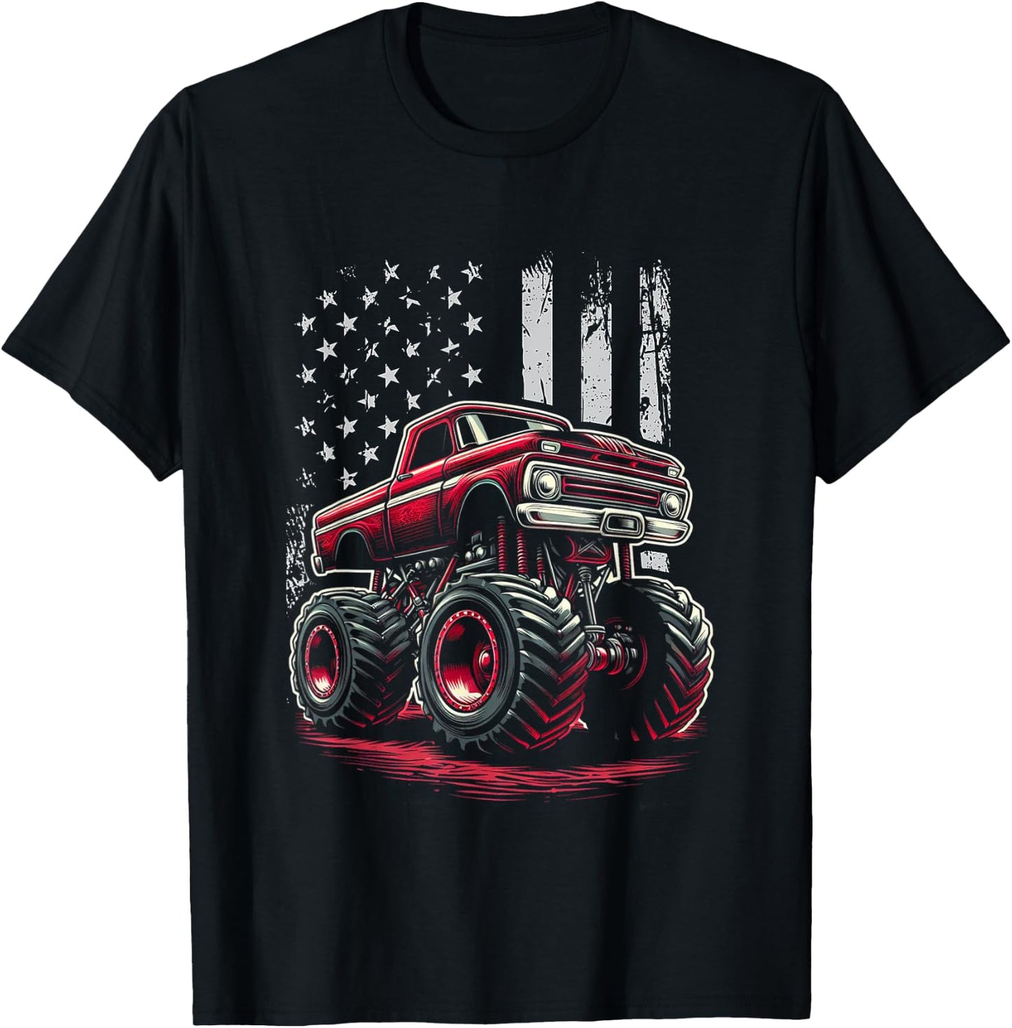 Patriotic USA Monster Truck Adult T-Shirt - T-Shirt | Black