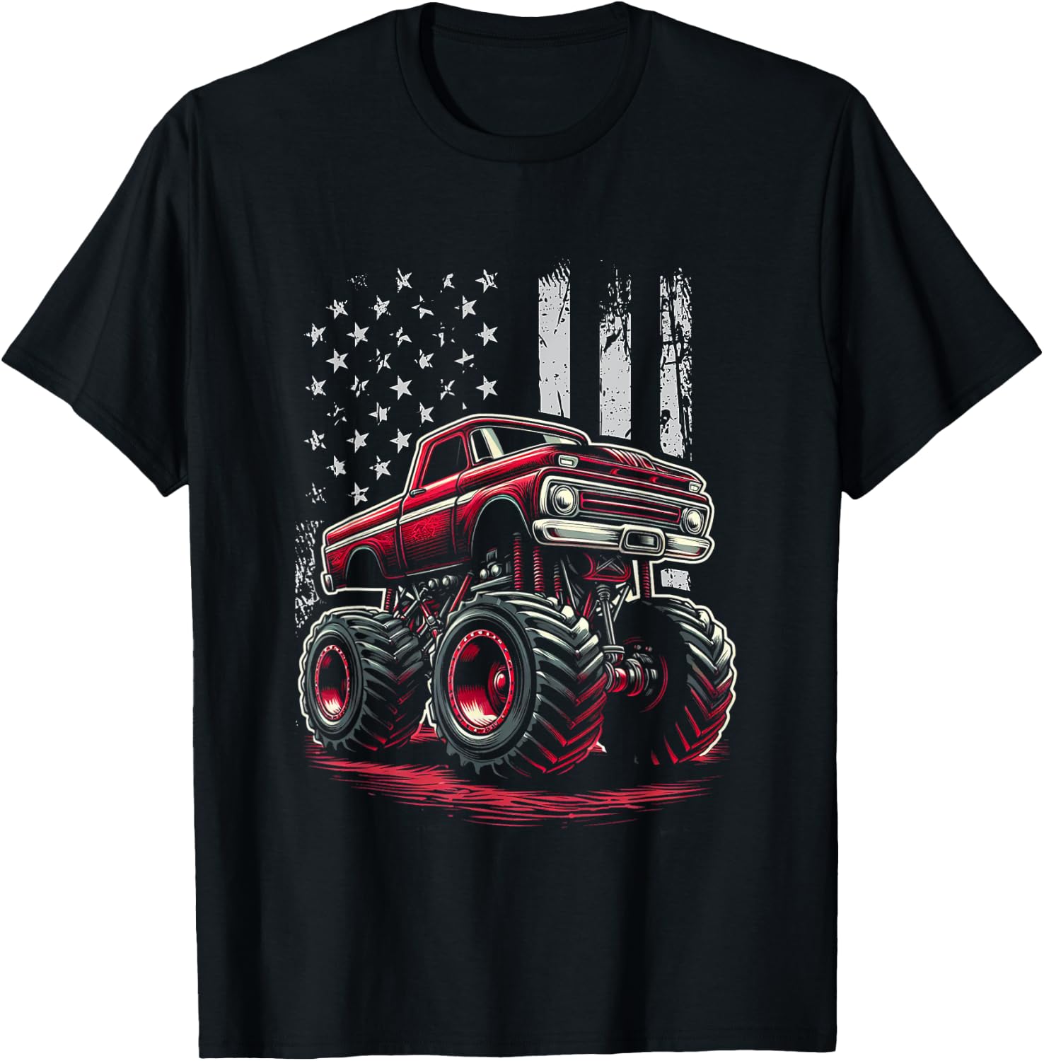 Patriotic USA Monster Truck Adult T-Shirt - T-Shirt | Black