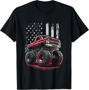 Patriotic USA Monster Truck Adult T-Shirt - T-Shirt | Black