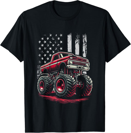 Patriotic USA Monster Truck Adult T-Shirt - T-Shirt | Black