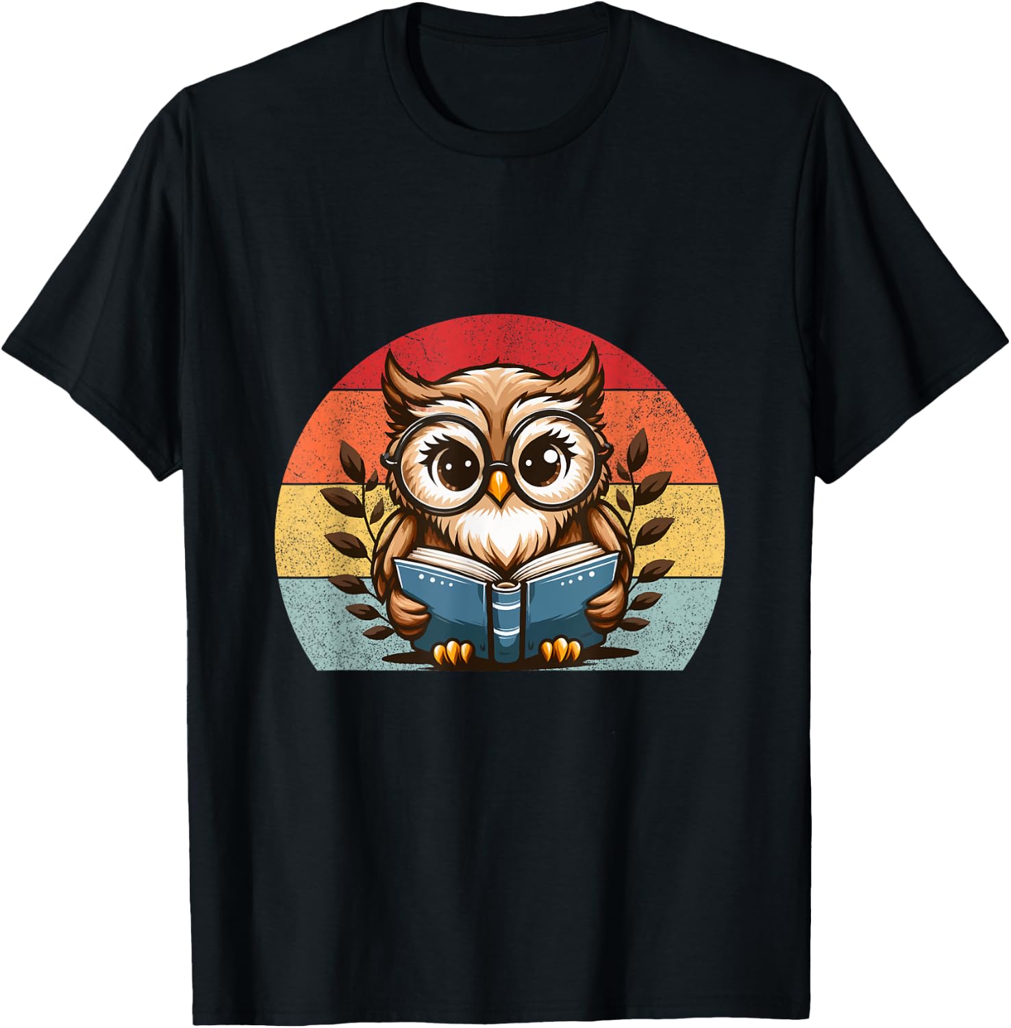 Funny Cute Owl reading a book teacher Owl Reads Book T-Shirt - T-Shirt | Black