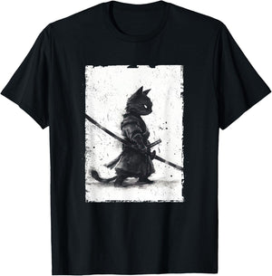 Vintage Samurai Cat Graphic Art Japanese Ukiyo-e T-Shirt - T-Shirt | Black