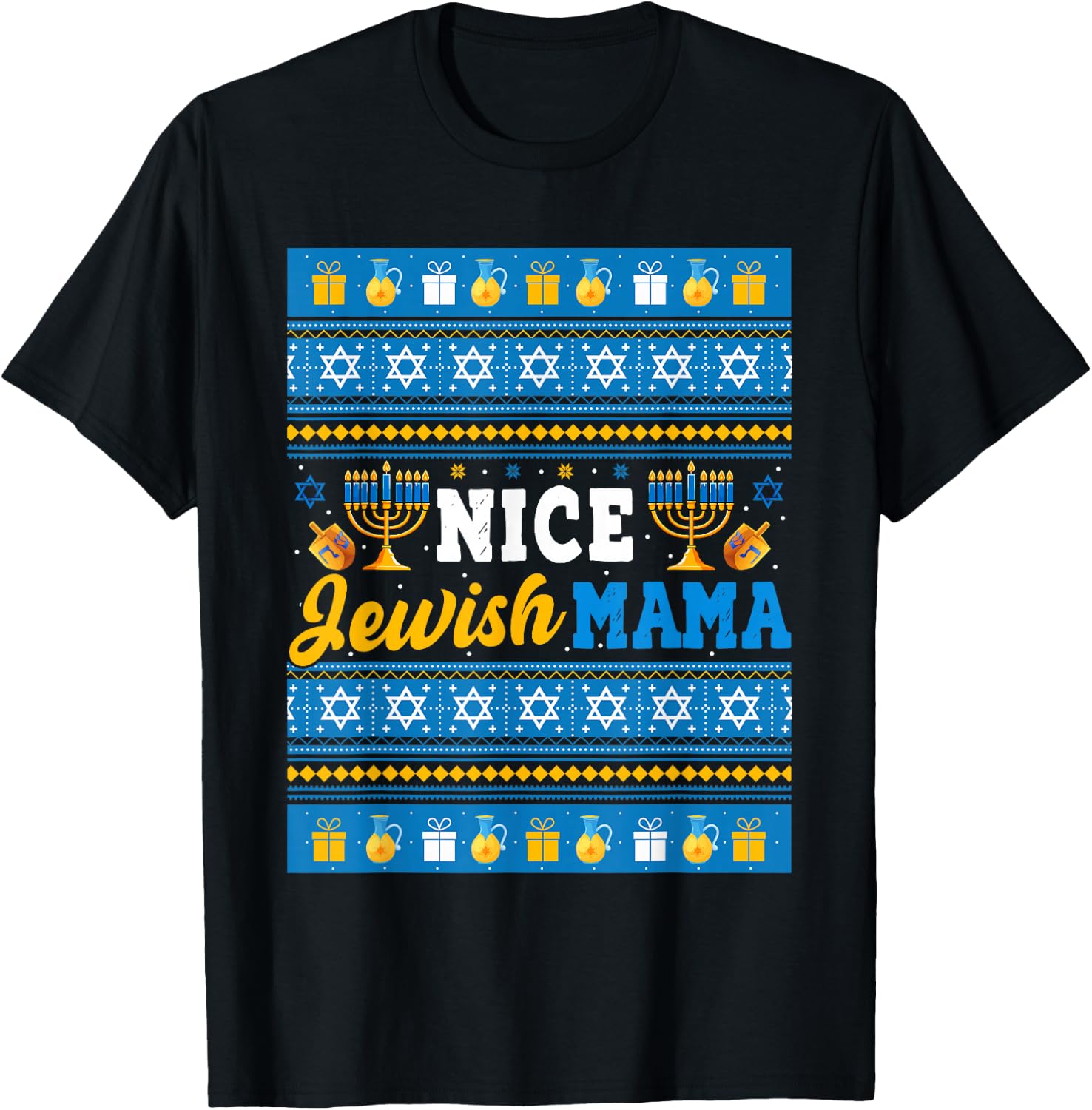 Nice Jewish Mama Hanukkah Menorah Dreidel Matching Family T-Shirt - T-Shirt | Black