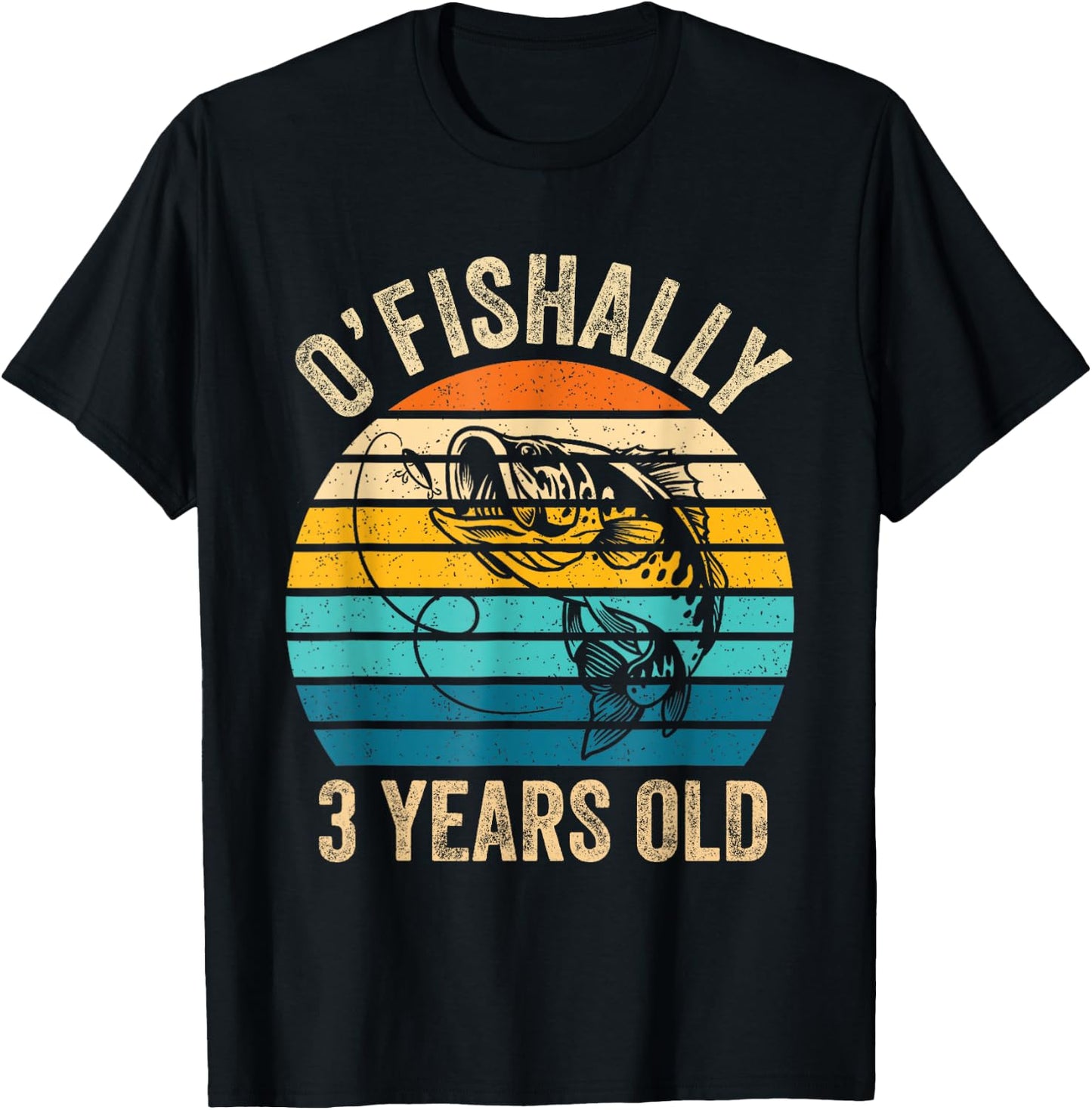 Ofishally 3 Year Old Shirt 3rd Birthday Vintage Fishing T-Shirt - T-Shirt | Black