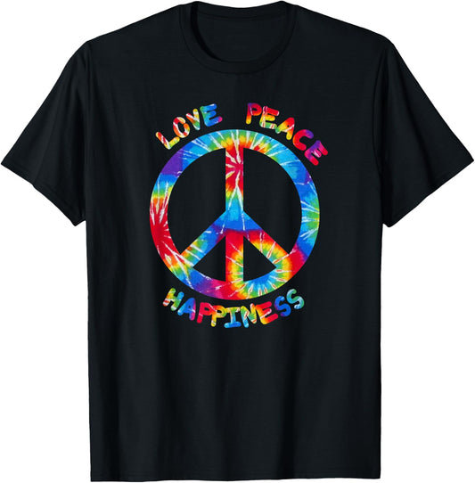 Hippie Peace Love Happiness I Peace Sign Hippies T-Shirt - T-Shirt | Black