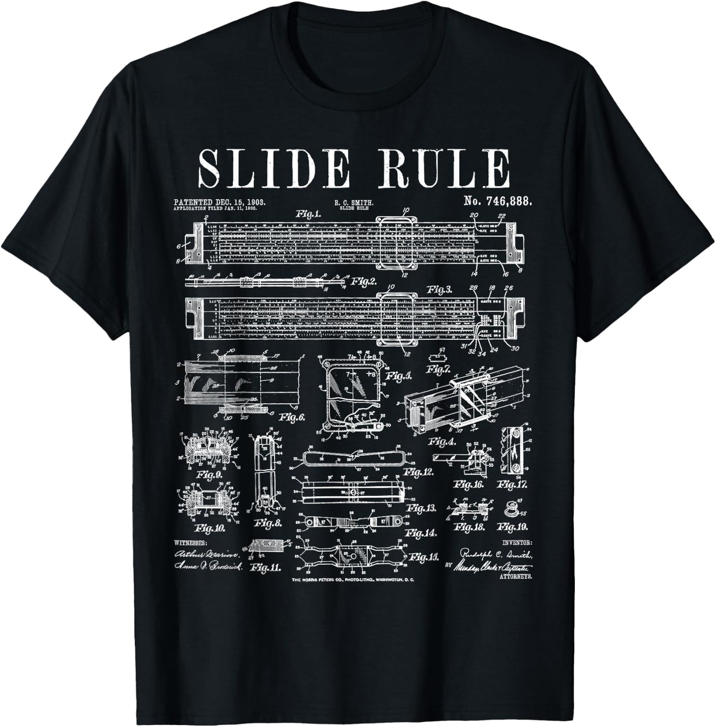 Slide Rule Engineer Engineering Student Funny Vintage Patent T-Shirt - T-Shirt | Black