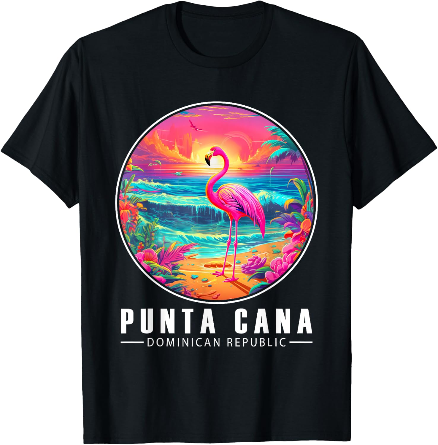 Punta Cana Flamingo Shirt Dominican Republic Beach Sunset T-Shirt - T-Shirt | Black