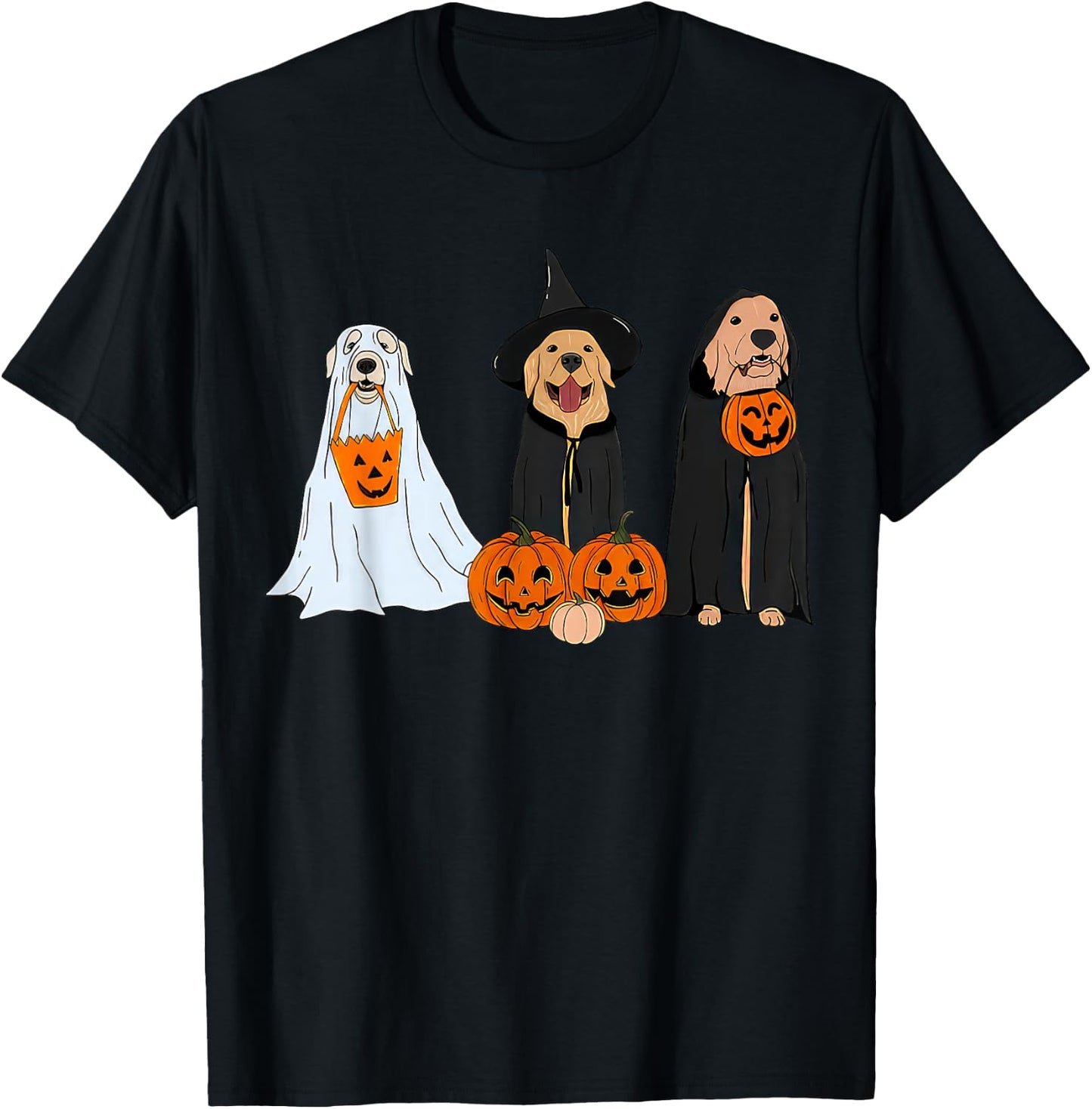 Golden Retriever Dogs Pumpkin Witchy Ghost Fall Halloween T-Shirt - T-Shirt | Black