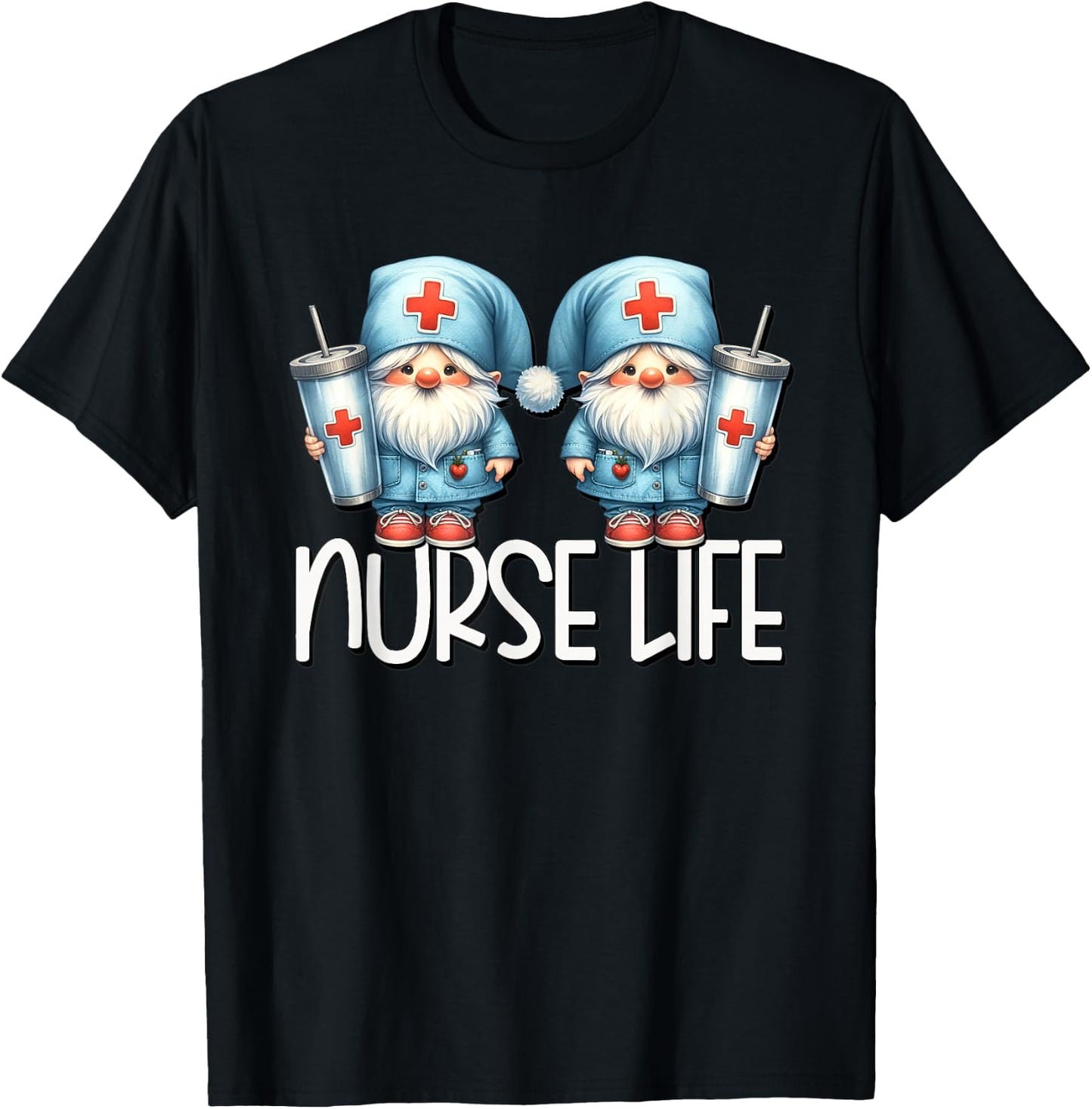 Coffee Nurse Life Needs Coffee Gnome Graphic For Nurses T-Shirt - T-Shirt | Black