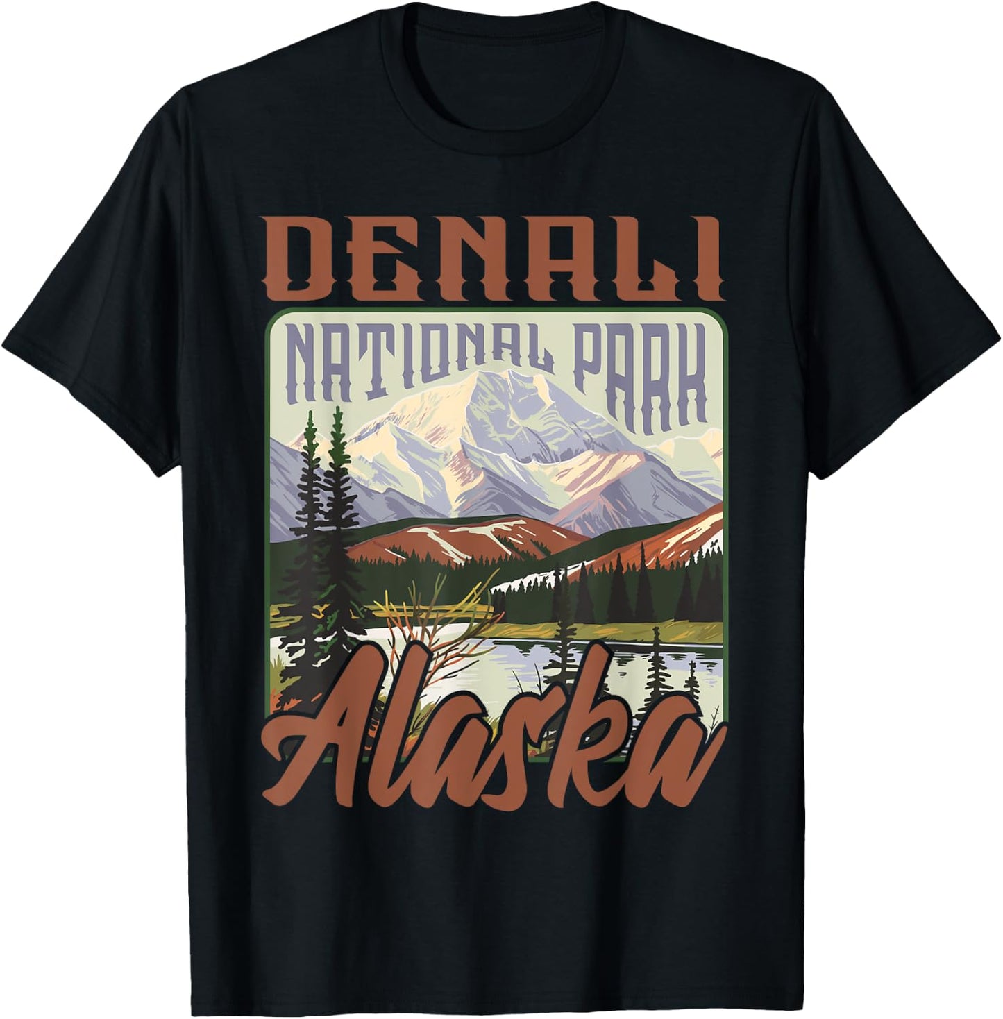 Denali USA National Park Vintage Alaska Outdoors Retro T-Shirt - T-Shirt | Black