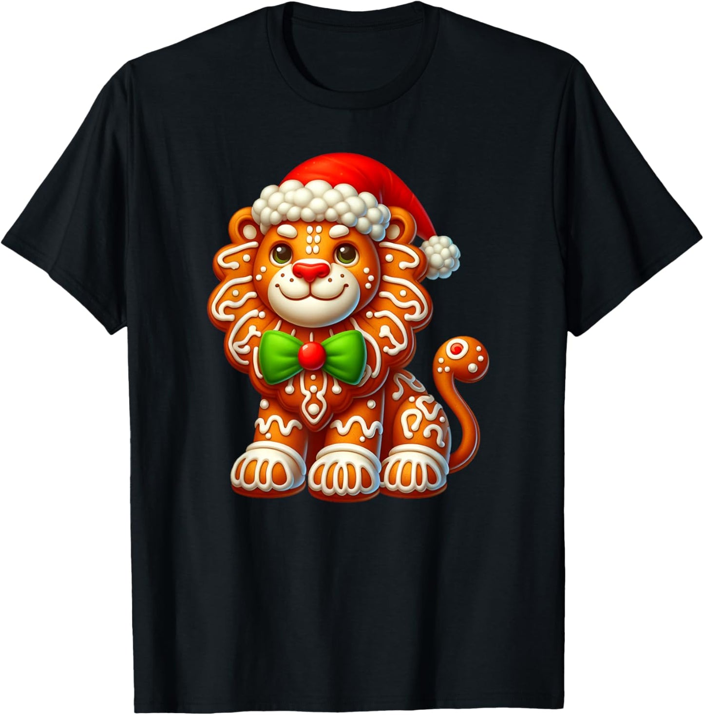 Funny Gingerbread Man Lion Christmas Kids T-Shirt - T-Shirt | Black