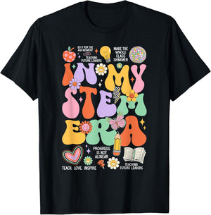 Retro Groovy In My STEM Era Student Teacher Back To School Women Kids T-Shirt - T-Shirt | Black