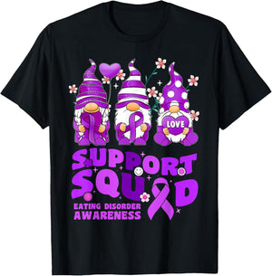 Support Squad Eating Disorder Awareness Gnome Purple Ribbon T-Shirt - T-Shirt | Black