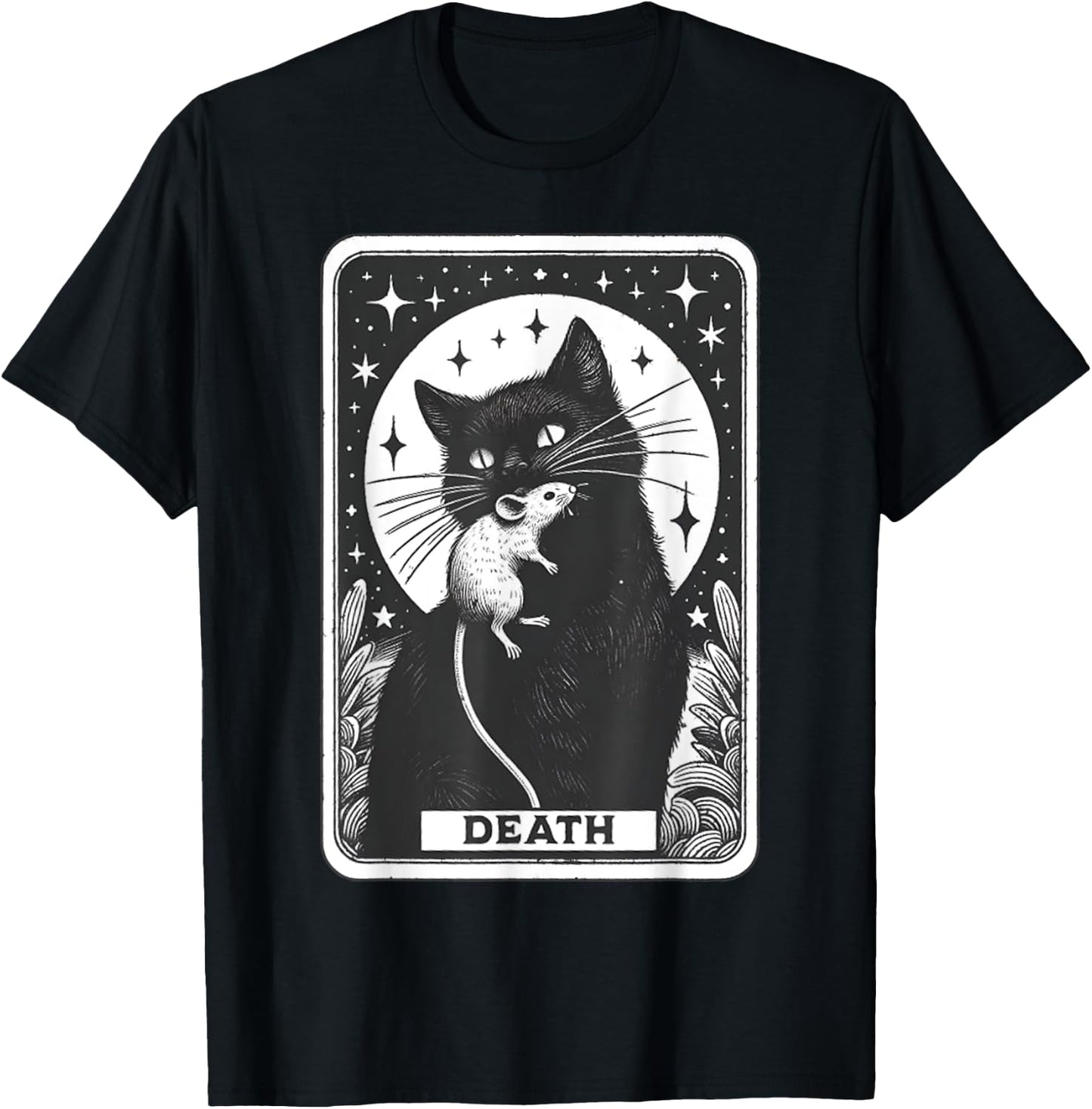 Graphic Cats Lover Moon Death Tarot Card The Cat With Mouse Men Women Girls Kids T-Shirt - T-Shirt | Black