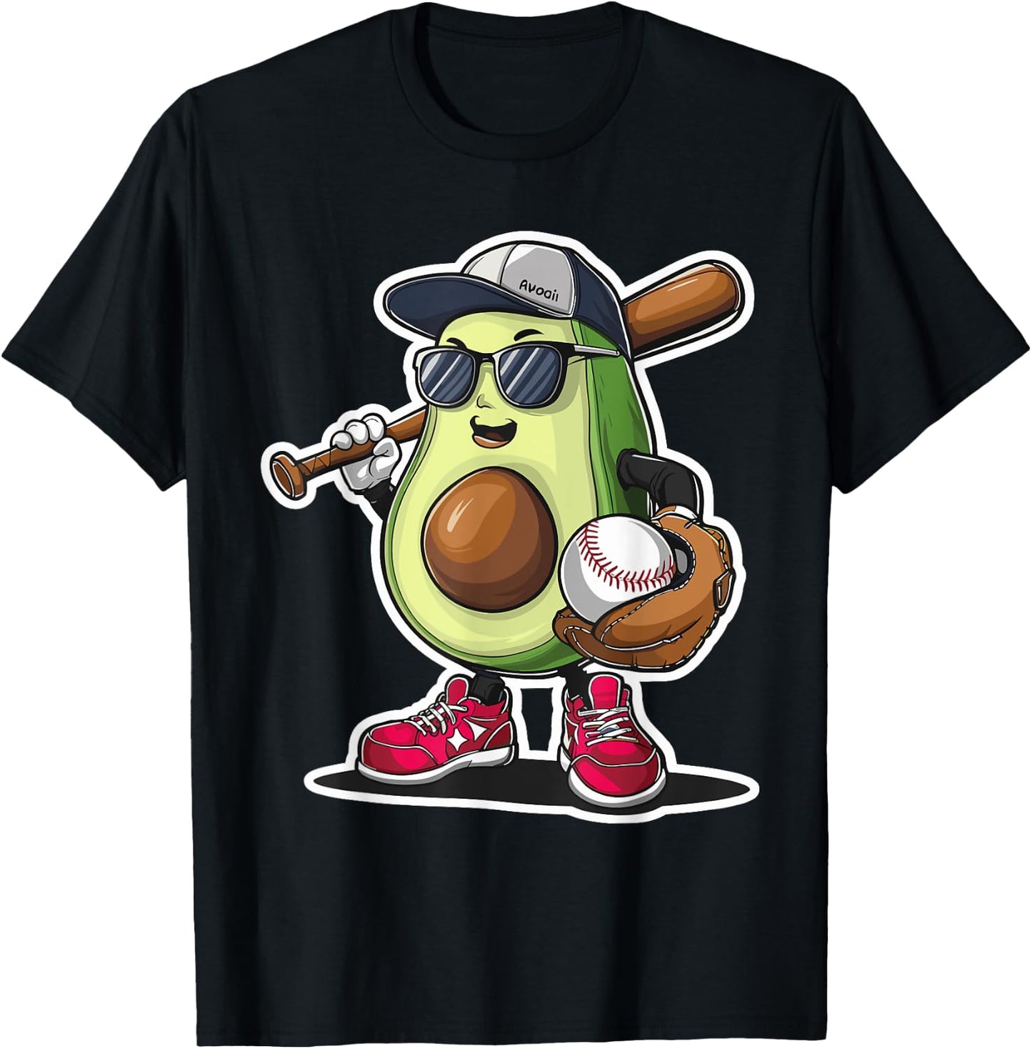 Sport Fruit Avocado Softball Cute Avocado Baseball Player T-Shirt - T-Shirt | Black