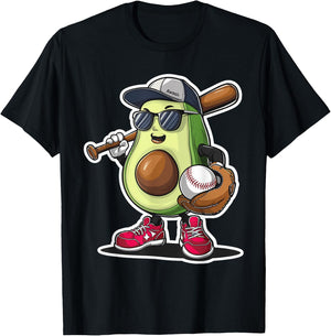 Sport Fruit Avocado Softball Cute Avocado Baseball Player T-Shirt - T-Shirt | Black