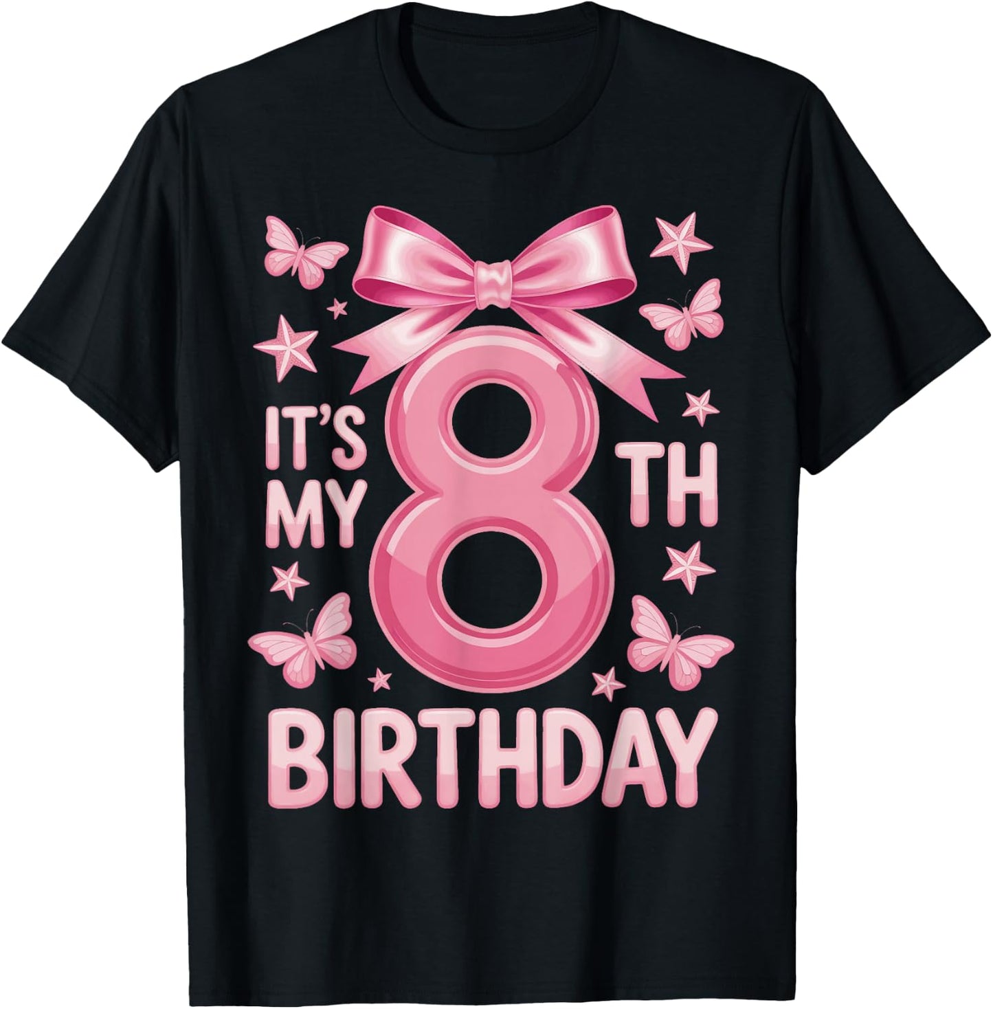 It's My 8th Birthday Girl Bow Princess Fantasy Party T-Shirt - T-Shirt | Black