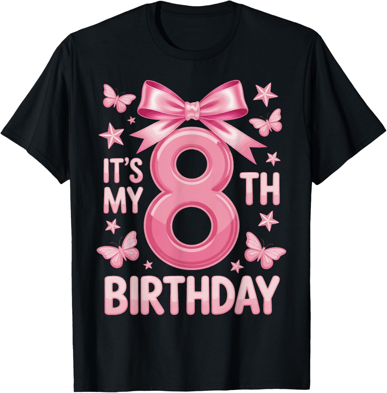 It's My 8th Birthday Girl Bow Princess Fantasy Party T-Shirt - T-Shirt | Black