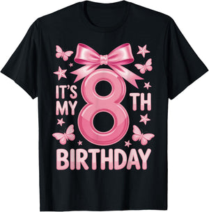 It's My 8th Birthday Girl Bow Princess Fantasy Party T-Shirt - T-Shirt | Black
