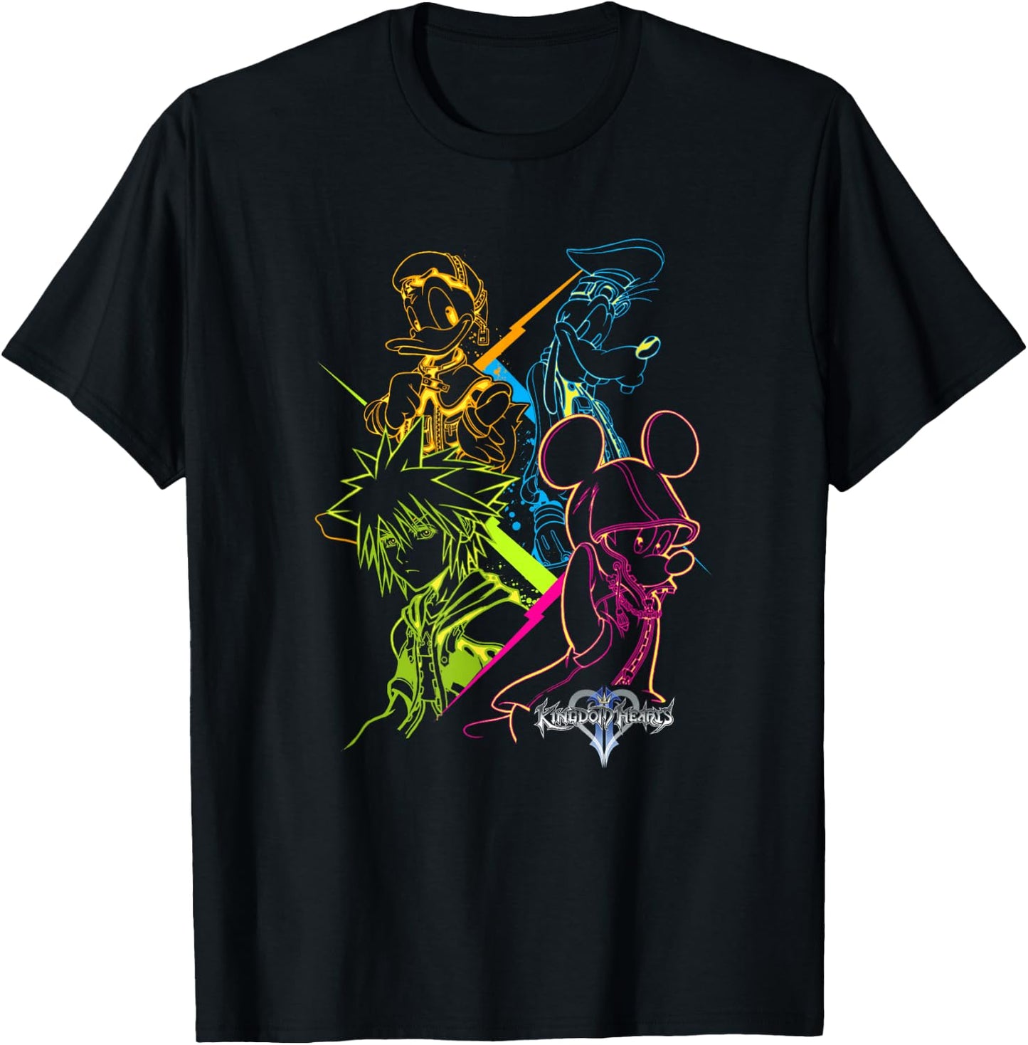 Disney Kingdom Hearts Main Characters Neon Line Art Portrait T-Shirt - T-Shirt | Black