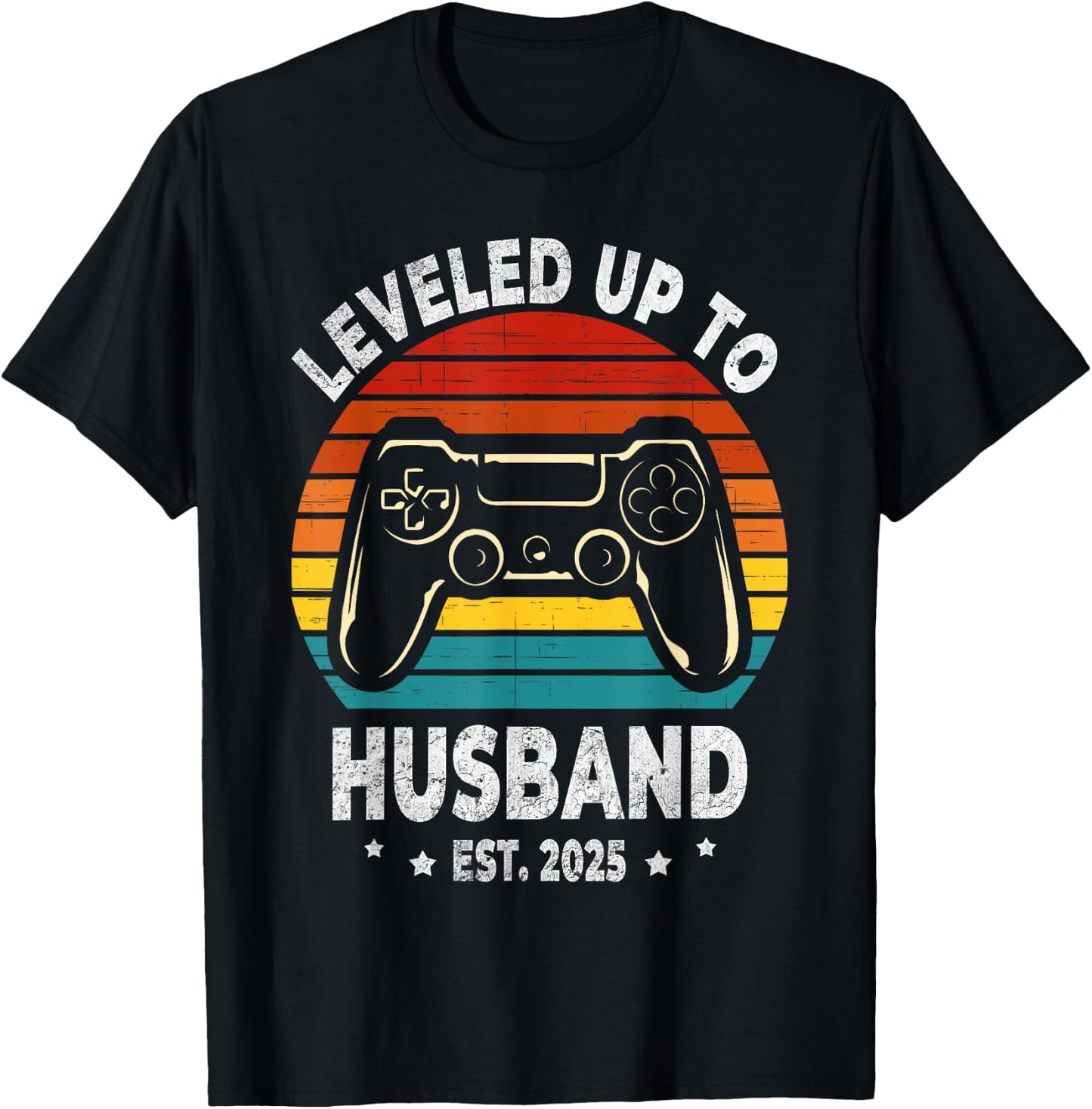 Leveled Up To Husband est 2025 Newly Married Bachelor Party T-Shirt - T-Shirt | Black