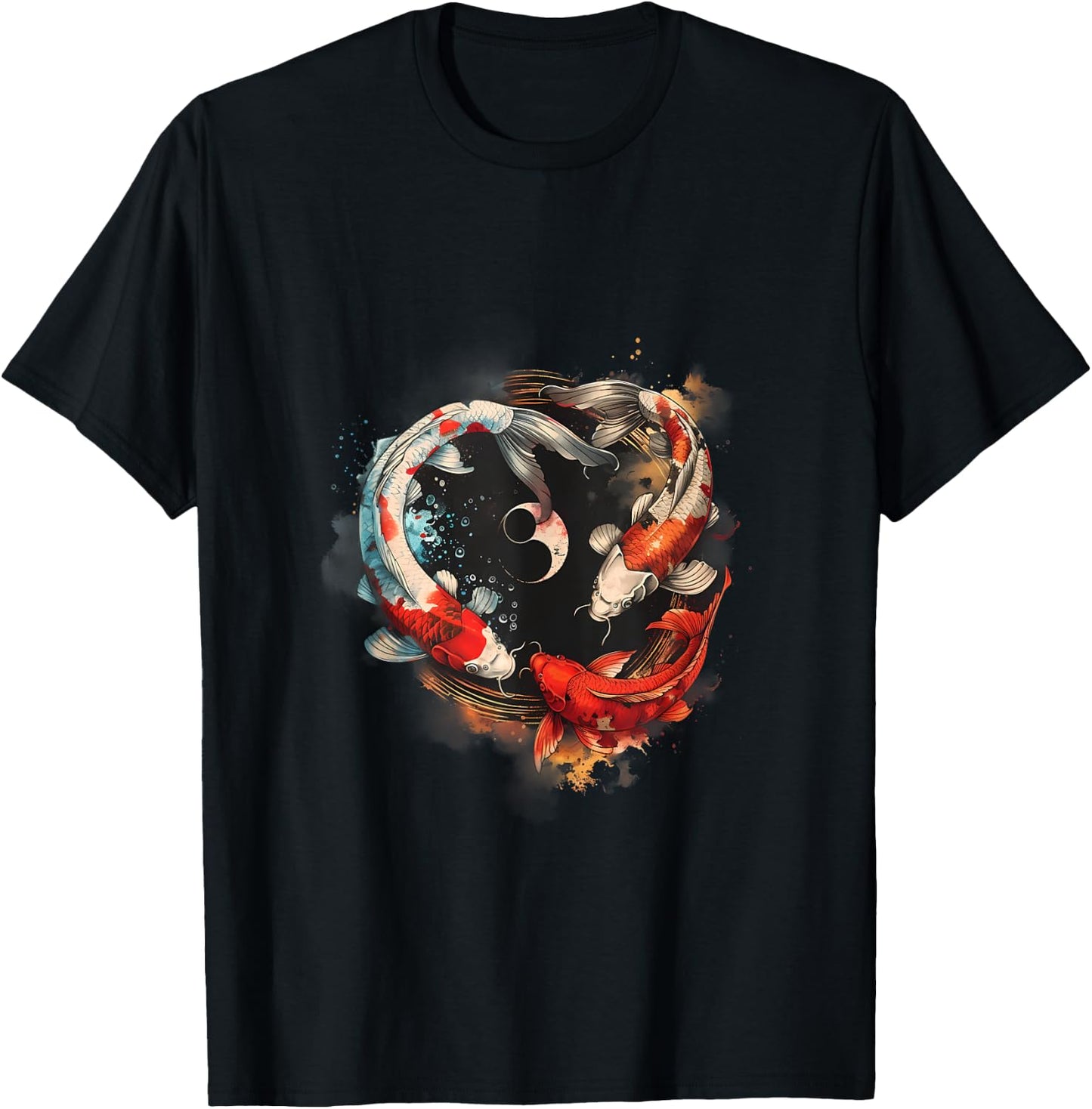Koi Japanese Koi Carp Fish Yin Yang Asian Carp Koi Fish T-Shirt - T-Shirt | Black