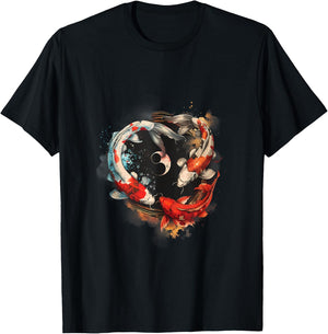 Koi Japanese Koi Carp Fish Yin Yang Asian Carp Koi Fish T-Shirt - T-Shirt | Black