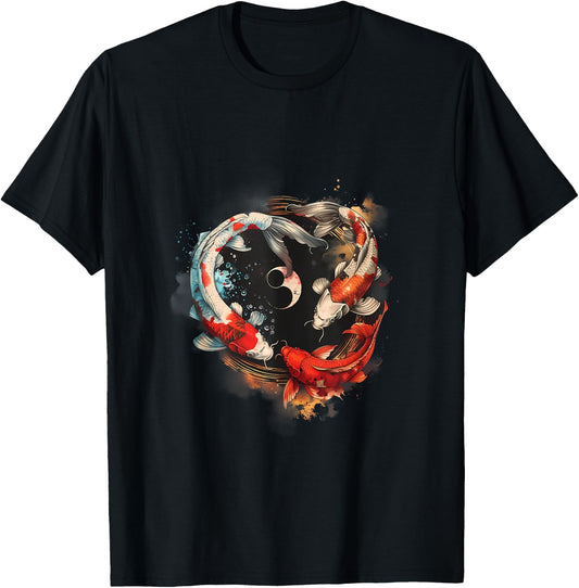 Koi Japanese Koi Carp Fish Yin Yang Asian Carp Koi Fish T-Shirt - T-Shirt | Black