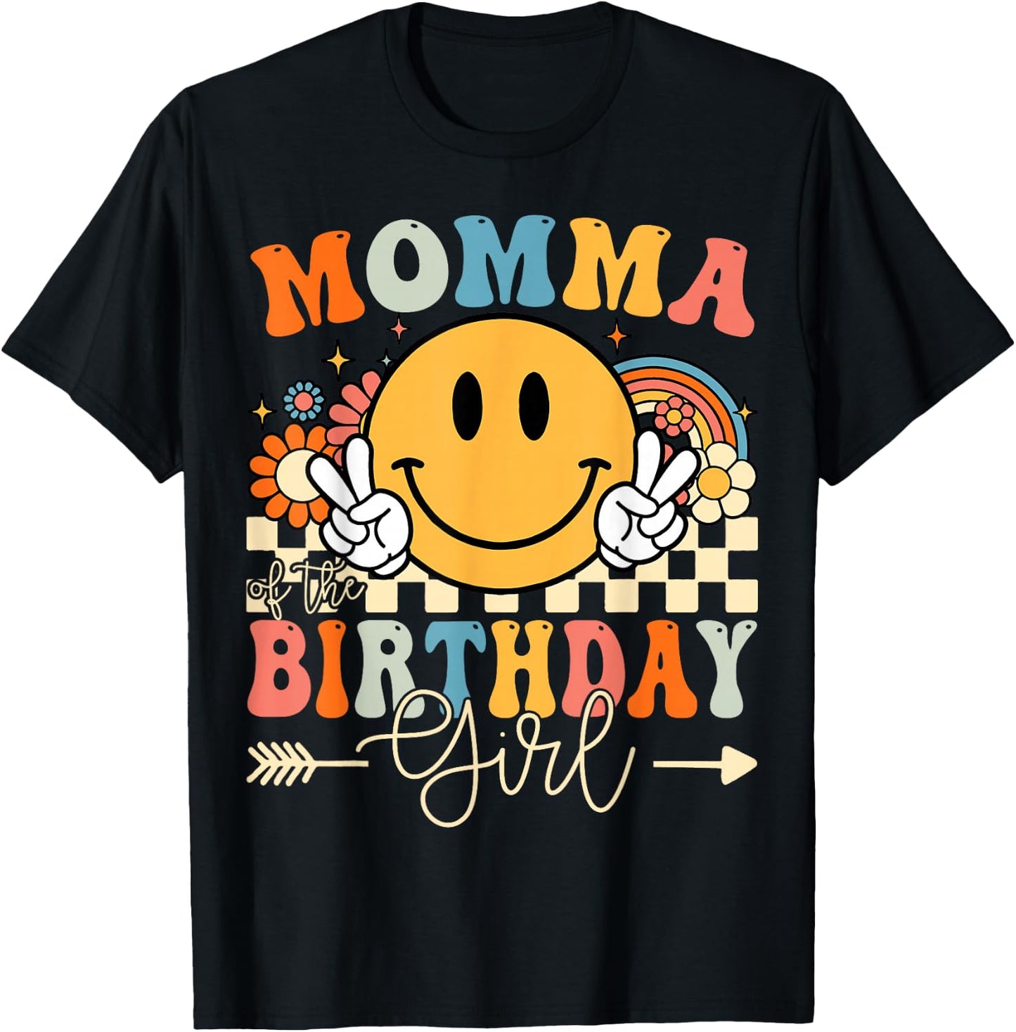 Momma Of The Birthday Girl Groovy Retro Vintage T-Shirt - T-Shirt | Black