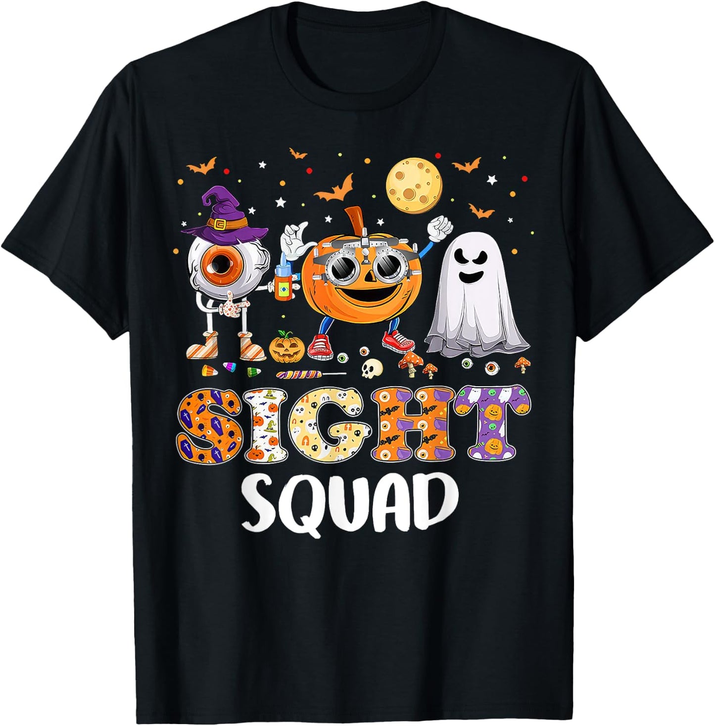 Optometrist Sight Squad Pumpkin Ghost Halloween Costume T-Shirt - T-Shirt | Black