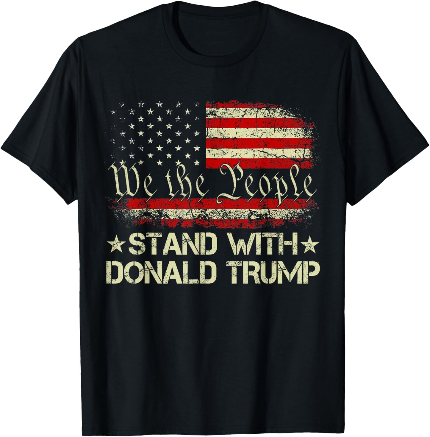 I Stand With Donald Trump Support Pro Trump American Flag Women Men T-Shirt - T-Shirt | Black