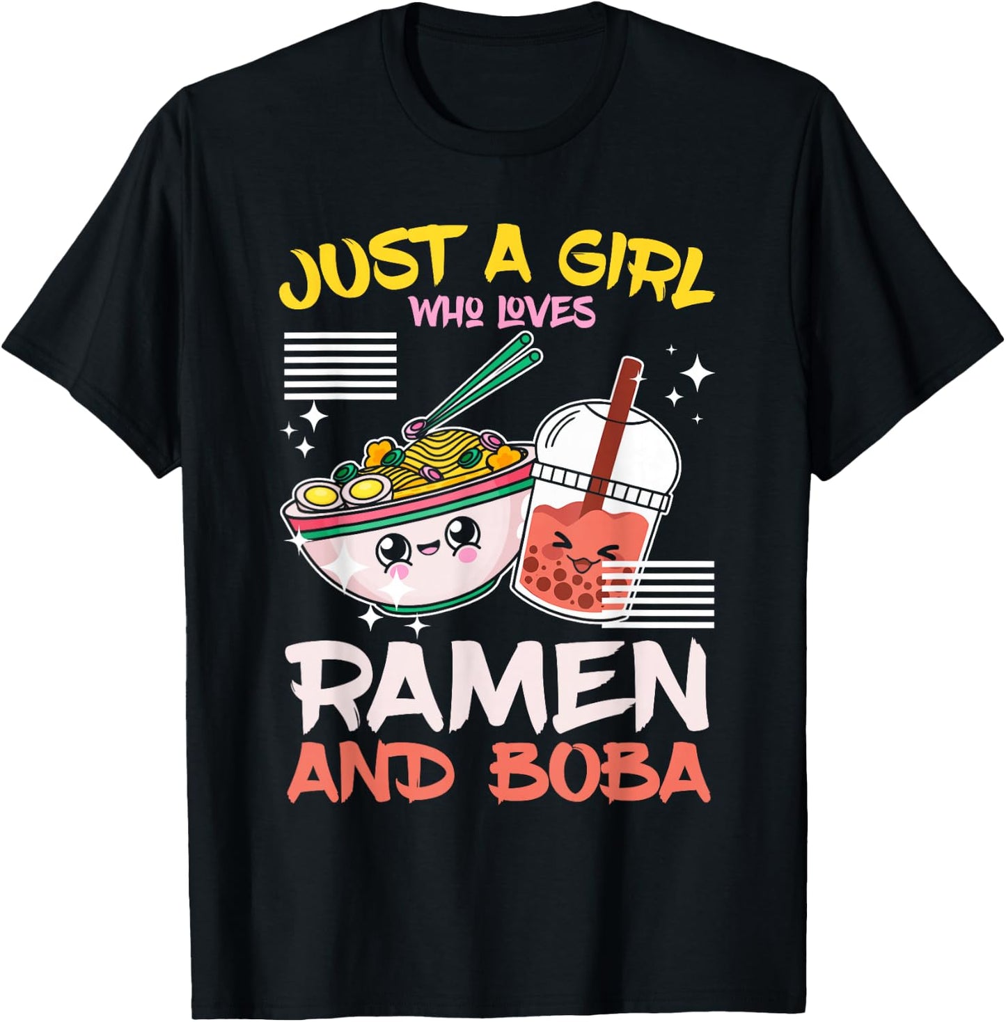 Just A Girl Who Loves Ramen And Boba Bubble Tea Japanese T-Shirt - T-Shirt | Black