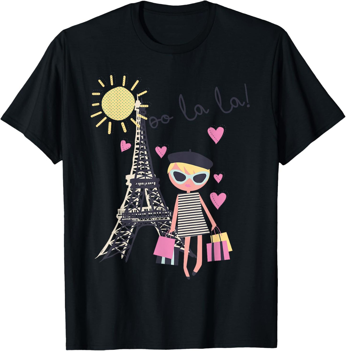Paris France Eiffel Tower Retro Souvenir Gift Girl Women Men T-Shirt - T-Shirt | Black