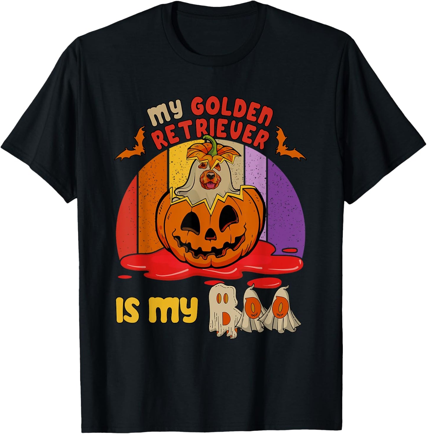 Vintage Retro My Golden Retriever Is My Boo Halloween Dog T-Shirt - T-Shirt | Black