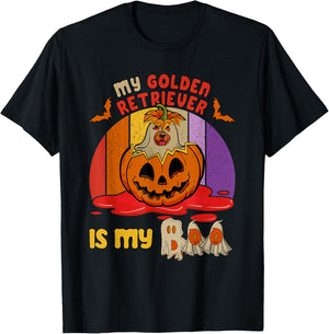 Vintage Retro My Golden Retriever Is My Boo Halloween Dog T-Shirt - T-Shirt | Black